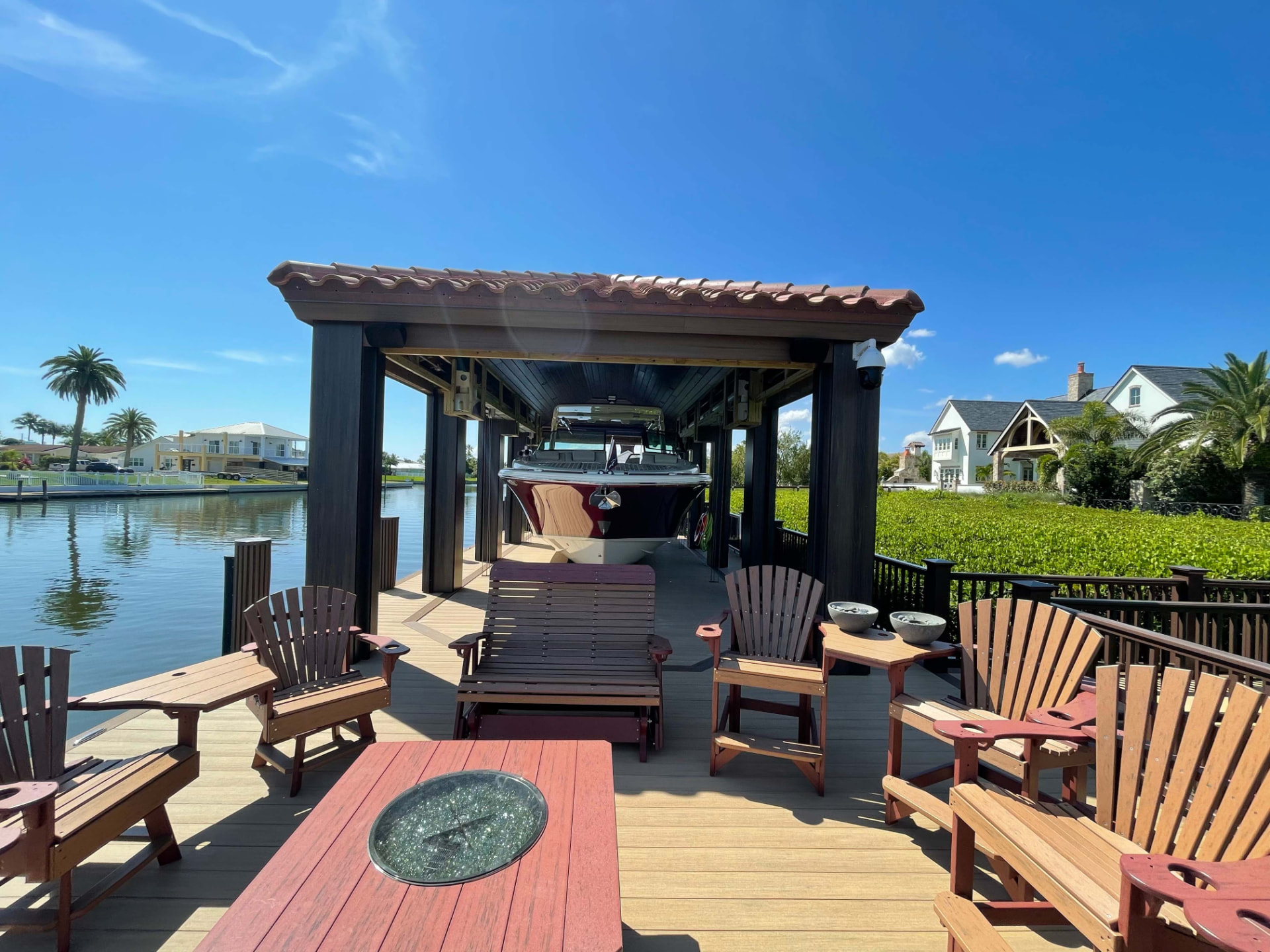 Covered Boathouse & Fire-Table Deck